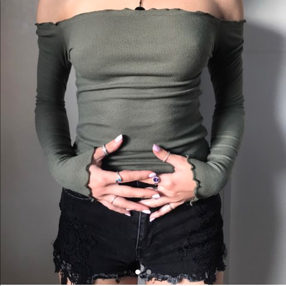 off shoulder olive long sleeve